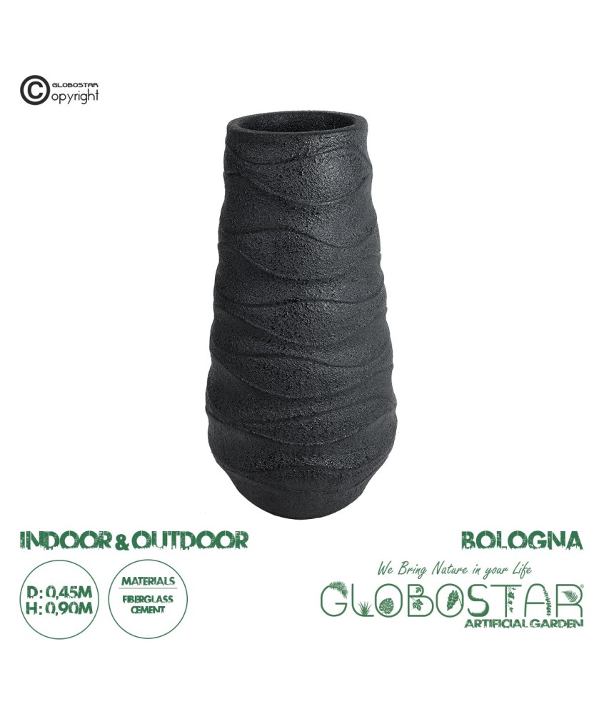 GloboStar® Artificial Garden BOLOGNA 20727 Επιδαπέδιο Πολυεστερικό Τσιμεντένιο Κασπώ Γλάστρα - Flower Pot Μαύρο Φ45 x Υ90cm